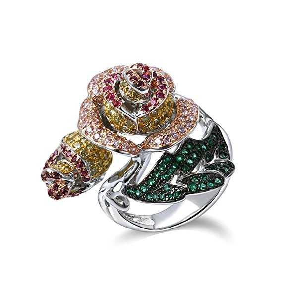 Anillo grande con rosa brillante
