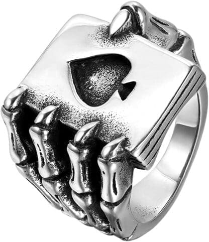 JewelryWe - Anillo de Acero Inoxidable para Hombre, naipe gótico