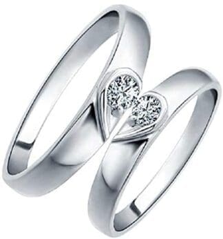 Uloveido 1 par Pareja Corazón Compromiso de Boda Anillo Ajustable Set Anillo de Rompecabezas Chapado en Oro Blanco para Novio y Novia Regalo de San Valentín