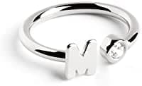 SINGULARU - Anillo Personalizado Letter Diamond Plata - Anillo Ajustable - Plata de Ley 925 con Acabado Baño de Rodio - Talla Unica - Joyas para Mujer - Hecho en España