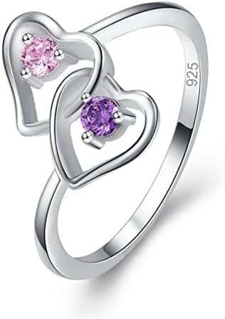 YAZILIND Bastante Cubic Zirconia Anillo corazón a corazón Plata Plateado Compromiso Boda Regalo de la joyería para Las Mujeres