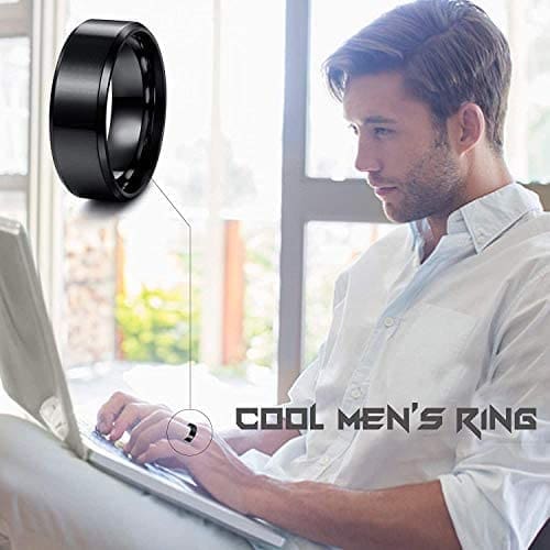LOLIAS 3Piezas Negro Anillos para Hombres Anillos de Acero Inoxidable para Hombres Anillo de Cadena Banda Vintage Anillos para Hombre Anillo Negro Regalo para Hombres - Imagen 5