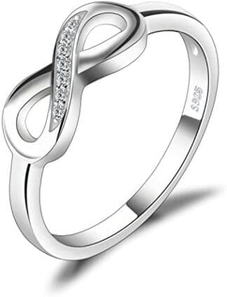 JewelryPalace Infinito Anillos Mujer Plata Oro 14k Oro Rosa, Anillo de Compromiso Circonita Diamante Simulado, Anillo Promesa Romántico Joyas de Mujer Piedra, Regalo Anillos Niña Conjunto Joyas