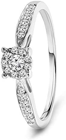 Miore anillo sortija de compromiso para mujer oro blanco 9kt 375 con diamantes naturales talla brillante 0,20 ct