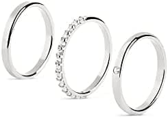 SINGULARU - Pack 3 Anillos Choices - Anillo de Latón con Acabado Baño de Rodio Pulido Plata y Circonitas - Anillos Combinables - Joyas para Mujer - Varias Tallas