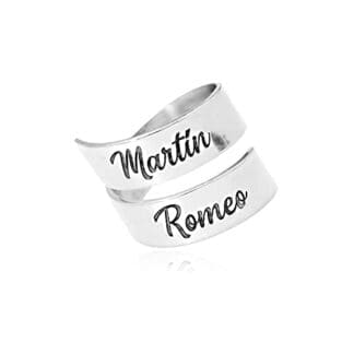 doble aro - Anillo Personalizado con Nombre - Anillo de Plata para Mujer - Anillo Adaptable hasta 2 Nombres - Modelo Cruzado Plata, Plata de Ley 925/1000.