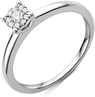 Miore Anillo de compromiso de mujer con diamantes de oro blanco de 9 quilates y diamantes de 0,10 quilates