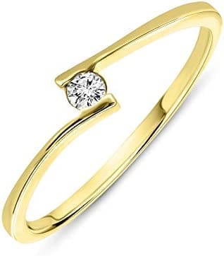 Miore Anillo solitario de compromiso en oro amarillo/blanco 9 quilates 375/1000 con diamante natural talla brillante de 0,05 quilates - Imagen 2