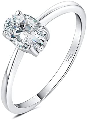 JewelryPalace Solitario Anillo Mujer con Moissanita Corte Ovalado, Anillo de Compromiso Plata de Ley 925 Diamante Simulado, Anillo Promesa Niña Clásico con Piedra, Conjunto Joyas para Novia