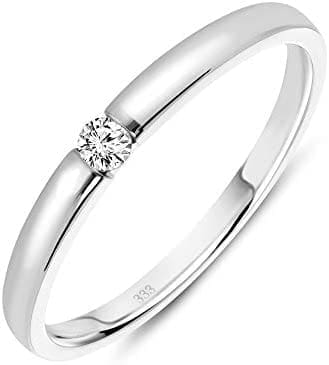 Miore Anillo solitario de compromiso en oro blanco/amarillo 8 quilates 333/1000 con diamante natural talla brillante de 0,05 quilates - Imagen 2