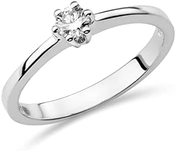 Miore anillo de compromiso solitario con 6 garras y diamante de 0,15 quilates en oro blanco/amarillo de 14 quilates 585