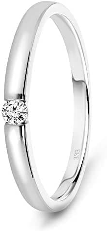 Miore Anillo solitario de compromiso en oro blanco/amarillo 8 quilates 333/1000 con diamante natural talla brillante de 0,05 quilates