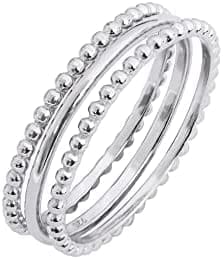 Amazon Essentials - Juego de 3 anillos apilables de plata de ley chapados en oro de 14 quilates o rodio