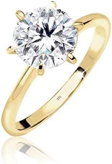 Elli PREMIUM Anillos Solitario de Compromiso para Mujer con Circonias Brillantes Fabricado en Oro Amarillo de 375