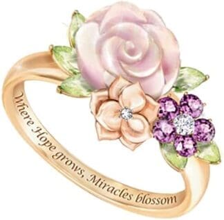 Anillo de moda para mujer Joyas Anillos de boda Anillos para niñas lindas Mujeres Letra inspiradora Flor Anillo con incrustaciones de diamantes de imitación Regalo del día de San Valentín para la