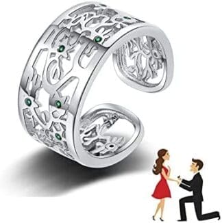 JUZICHEN Anillo Del Árbol De La Vida de plata de ley 925, Anillo ajustable del árbol de la vida para mujeres, Anillo de plata de ley Árbol de la Vida para mujer, un regalo para una niña