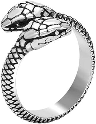 Flongo Hombre Anillos, Anillos de Serpiente Gótica Punk Para Hombres Y Mujeres, Anillo Envoltura Dedo Serpiente Acero Inoxidable, Anillos Geniales Joyería Retro,Talla 17-27