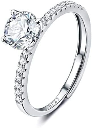 JeweBella Anillos Mujer Plata de Ley 925 Clásico Anillo Circonita 2mm Anillo Mujer Plata Ajustable para Alianza Aniversario Bodas Compromiso