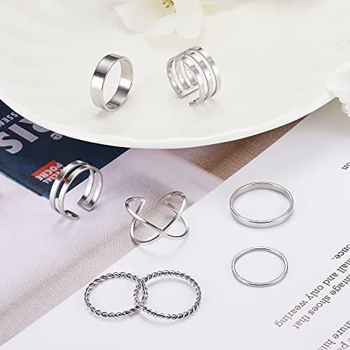 MILACOLATO-Juego 8 Piezas Juntas Huecas de Anillos para Nudillos Anillo de Acero Inoxidable, Anillos Simples Apilables para Dedos Lisos para Mujeres, Anillo Midi Bohemio Simple Chapados En Oro/Plata - Imagen 5