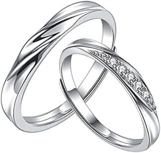 Vxddy Pareja Anillos de Compromiso Plata de ley Parejas Anillo Cross Love River Ajustable Aniversario Alianza de Boda de Joyería Casar Casarse Anillo de Bodas Lindos Regalo