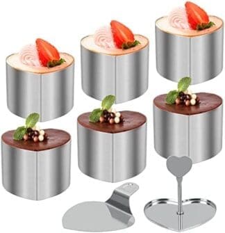 Aros para Postre, 6 Piezas Aros de Cocina, Acero Inoxidable Anillos de Mousse Anillo Pequeño para Tarta de 7,5cm de Diámetro, Cardioide Mousse Anillo Adecuado para Mousses Postres Pastele Bricolaje