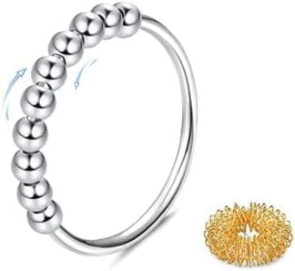 MILACOLATO Anillo Ansiedad con Perla para Mujer Hombre, Acero Inoxidable Anillo Antiestres Giratorio Cuentas Finos Banda Anillos Apilables, Plata Oro Rosa Fidget Anxiety Ring Mood Ring Tamaño 9.25-22