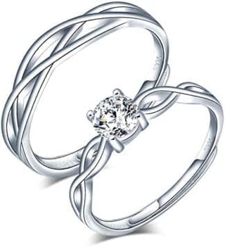 CPSLOVE Anillo de plata 925 para pareja, anillos de bodas de diamantes de flores, tamaño ajustable, Anillo de compromiso