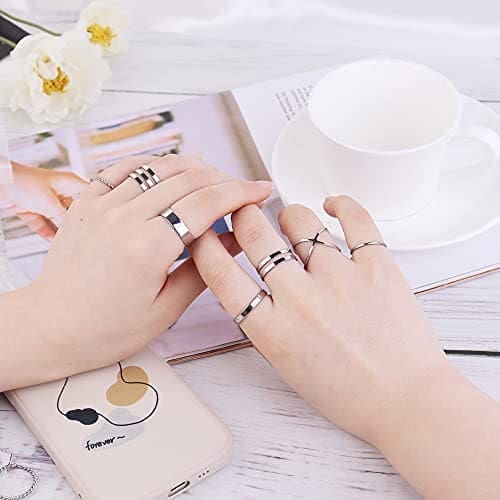 MILACOLATO-Juego 8 Piezas Juntas Huecas de Anillos para Nudillos Anillo de Acero Inoxidable, Anillos Simples Apilables para Dedos Lisos para Mujeres, Anillo Midi Bohemio Simple Chapados En Oro/Plata - Imagen 4