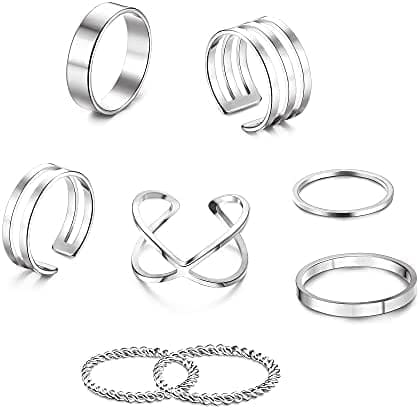 MILACOLATO-Juego 8 Piezas Juntas Huecas de Anillos para Nudillos Anillo de Acero Inoxidable, Anillos Simples Apilables para Dedos Lisos para Mujeres, Anillo Midi Bohemio Simple Chapados En Oro/Plata