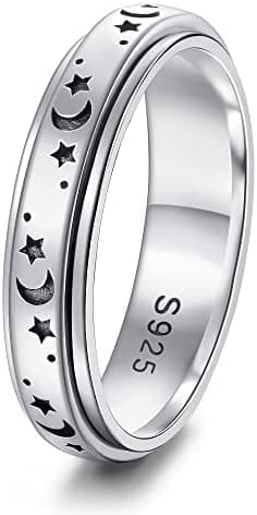 JeweBella Anillo Antiestres Giratorio Mujer Plata de Ley 925 Anillo de Ansiedad Anillo Giratorio Fidget Anillo Estrella Luna Anillos Boda Promesa Anillos de Compromiso Joyería para Mujer Talla 9-27