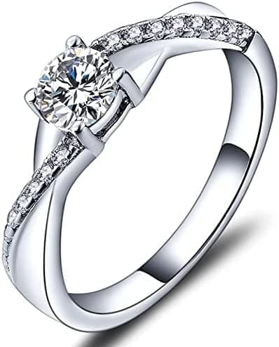 YL Anillo de Compromiso Plata de Ley 925 con 12 Piedras de Nacimiento de Circonita Solitario Infinito Anillo de Boda para Mujer Novia
