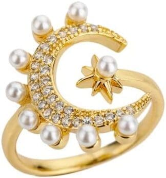 OIDIO Anillos de Perlas de imitación para Mujer, Anillo de Acero Inoxidable de Color Dorado, Zirconia cúbica, joyería de Boda romántica