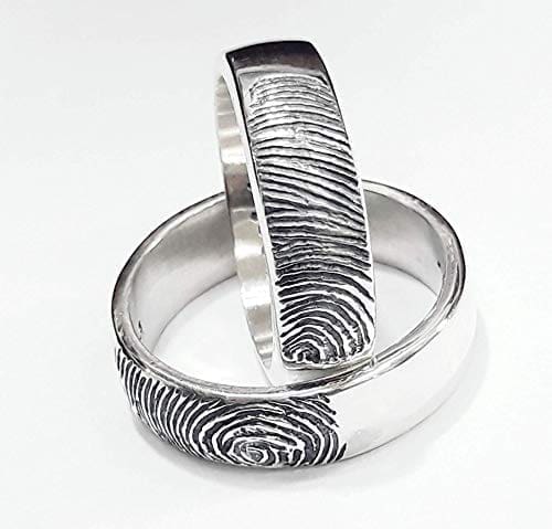 Par de anillos de compromiso de plata con huellas dactilares y nombre personalizado, 6 mm de ancho, precio para 2 anillos. - Imagen 3