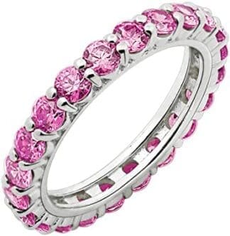 Amazon Collection Anillo de eternidad de plata de ley chapada en platino con circonita Swarovski, color rosa