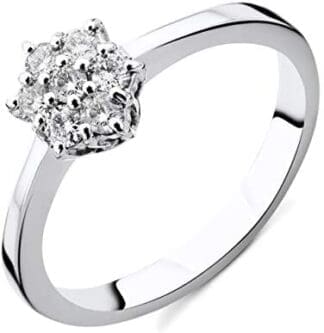 Orovi Anillo de diamante para mujer, oro blanco, anillo de compromiso de 18 quilates (750) y diamantes brillantes 0,21 quilates hecho a mano en Italia