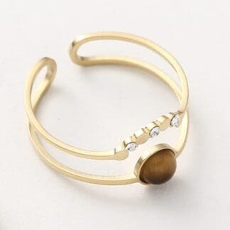 TRAGLO Anillo de Piedra Natural, Anillos de Acero Inoxidable de Color Dorado Vintage para Mujer, Anillos Ajustables de circón Bohemio, joyería Elegante