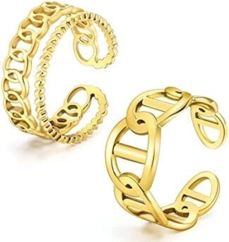 Emibele Anillos para Mujer, Anillos de Acero Inoxidable Resistentes a la Oxidación y a la Decoloración, Anillos Abiertos Ajustables para Niña Mujer Novia Esposa, Regalo de Joyería