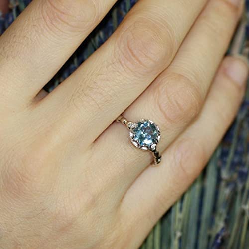 TOGGA Anillo de topacio Azul Genuino, Anillos chapados en Oro de 14k a la Moda para Mujer, Anillo de Compromiso de Halo, Piedras Preciosas, joyería Fina - Imagen 5