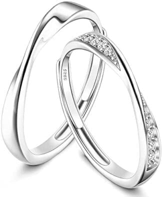 JeweBella Anillos Mujer Hombre Plata de Ley 925 con Circonita Anillos Mobius Ajustable para Alianzas Boda Pareja Aniversario