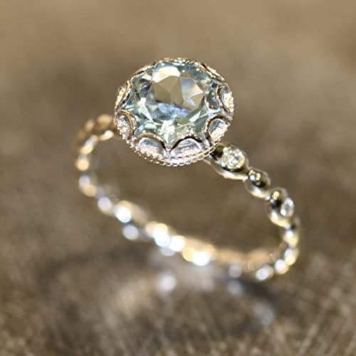 TOGGA Anillo de topacio Azul Genuino, Anillos chapados en Oro de 14k a la Moda para Mujer, Anillo de Compromiso de Halo, Piedras Preciosas, joyería Fina - Imagen 2