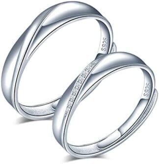 CPSLOVE Anillo de plata 925 para pareja, anillos de boda con incrustaciones de circón, tamaño ajustable, Anillo de compromiso