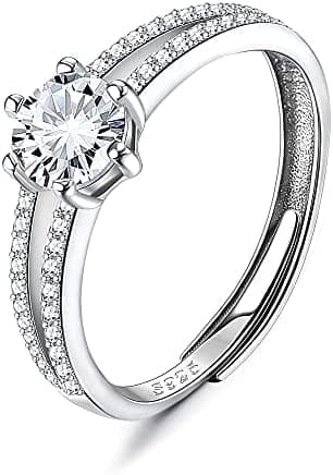 JeweBella Anillo Mujer Plata de Ley 925 Anillo Zirconia Cúbica Brillante Ajustable Anillo Compromiso Mujer Anillo Pareja Plata Anillo de Bodas para Alianza Bodas Regalo Aniversario