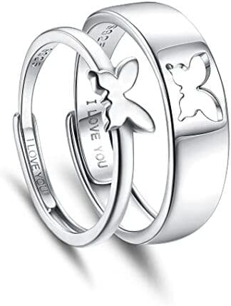 MILACOLATO 925 Anillos De Mariposa De Plata Anillos Ajustables Para Mujeres, Hombres, Parejas, Anillos De La Amistad, Lindos y Elegantes Anillos Para Niñas Adolescentes, Funky Split, Regalos Simples
