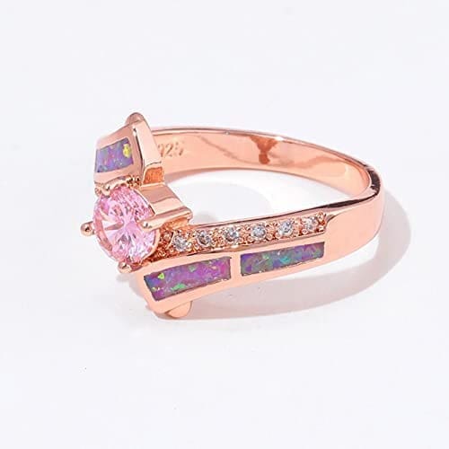 LOKILOKI Anillos De Ópalo De Fuego Violeta Violeta Atemporal Color Oro Rosa Zirconia Cúbica Rosa Cristal Piedra Redonda Joyería Clásica Mujer Niña - Imagen 4