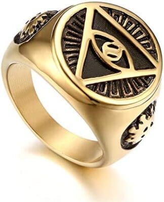 Flongo Anillo de Sello Dorado Anillo de Hombre Acero Inoxidable La Pirámide con El Ojo Que Todo Lo Ve, Anillo Ojo de Horus Egipcio, Regalo Original para Hombre