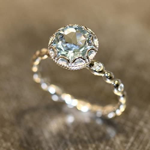 TOGGA Anillo de topacio Azul Genuino, Anillos chapados en Oro de 14k a la Moda para Mujer, Anillo de Compromiso de Halo, Piedras Preciosas, joyería Fina