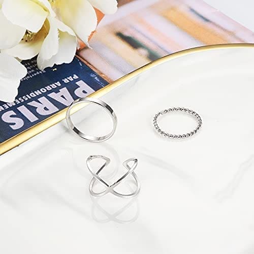 MILACOLATO-Juego 8 Piezas Juntas Huecas de Anillos para Nudillos Anillo de Acero Inoxidable, Anillos Simples Apilables para Dedos Lisos para Mujeres, Anillo Midi Bohemio Simple Chapados En Oro/Plata - Imagen 6