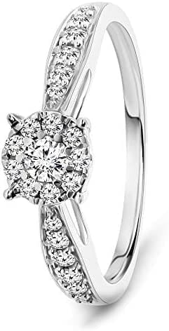 Miore anillo sortija de compromiso para mujer oro blanco 9kt 375 con diamantes talla brillante 0,30 ct