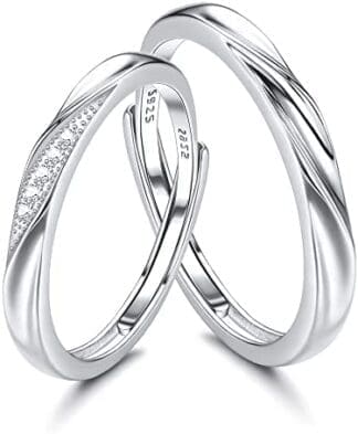 KALVICA Plata de Ley 925 Pareja Anillos Ajustable Alianzas Boda Hombre Mujer Anillos Compromiso Regalos para Parejas de Aniversario Joyería