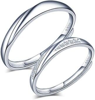 CPSLOVE Anillo de plata 925 para pareja, anillos de boda de onda, Incrustaciones Circón, tamaño ajustable, Anillo de compromiso